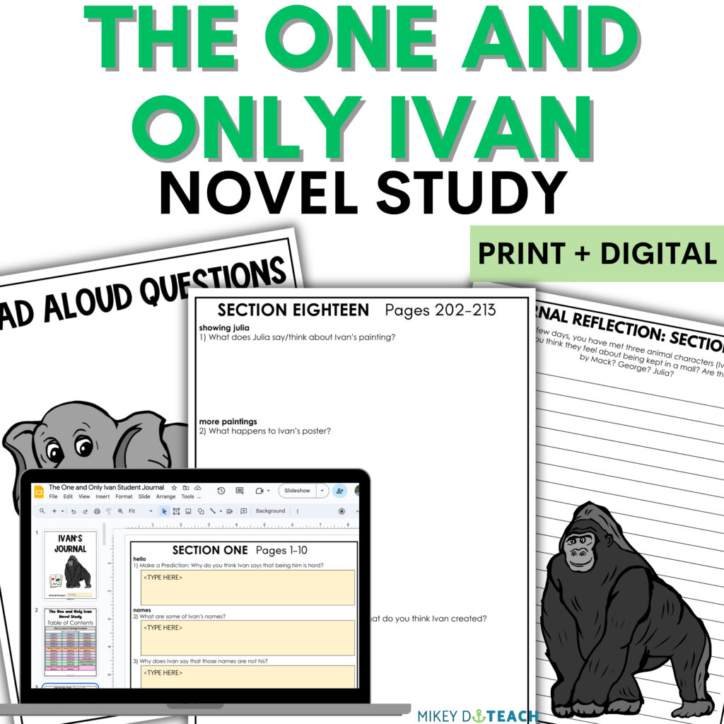 The One and Only Ivan Novel Study - Comprehension Activities - PRINT ...