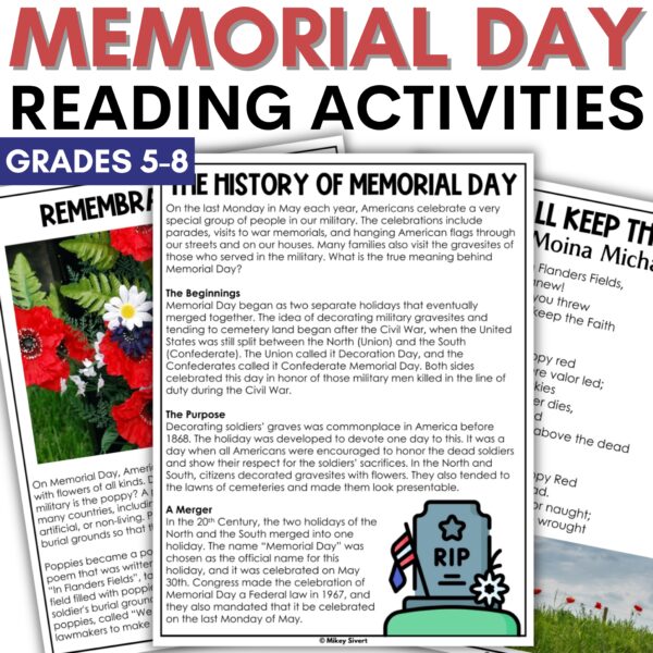 Memorial Day Informational Reading Activities cover