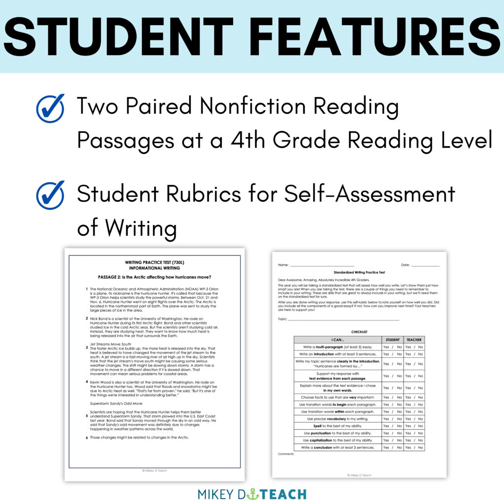 ELA Test Prep Packet - Grade 4 Informational Writing - Expository ...